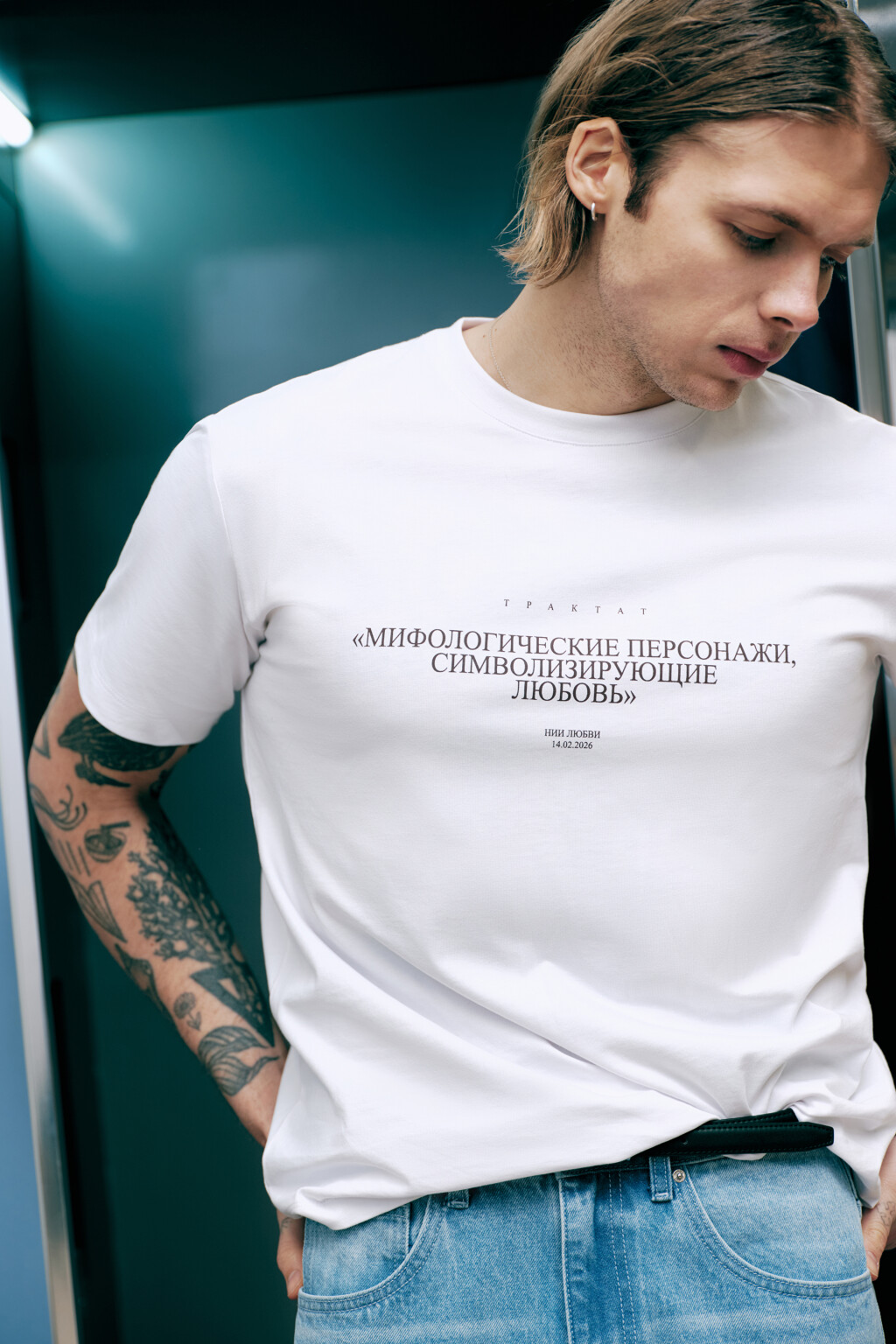 Футболка оверсайз с принтом - цвет белый - 1