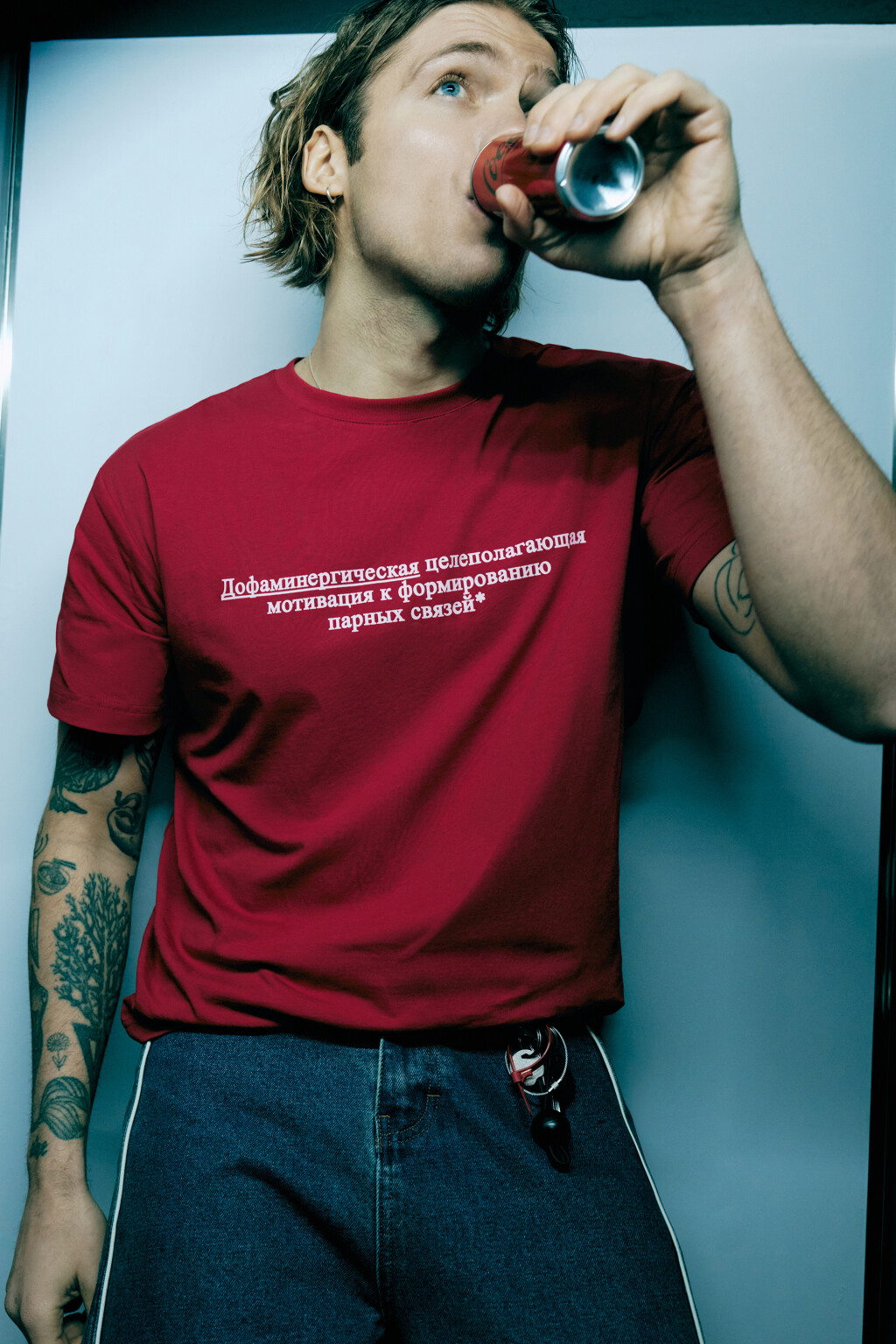 Футболка оверсайз с принтом - цвет красный - 2