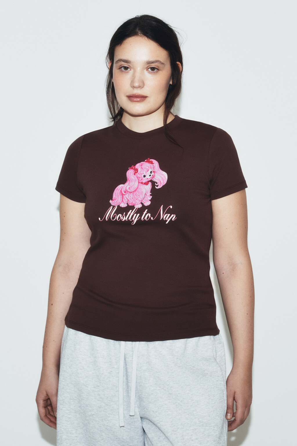 Футболка облегающая с принтом - цвет коричневый - 3