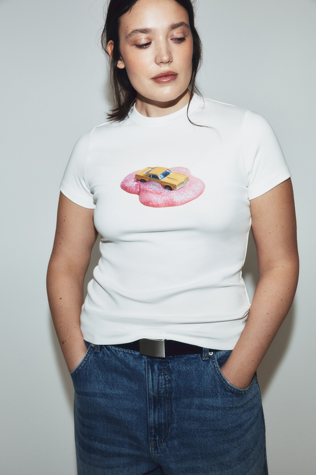 Футболка облегающая с принтом - цвет белый - 1