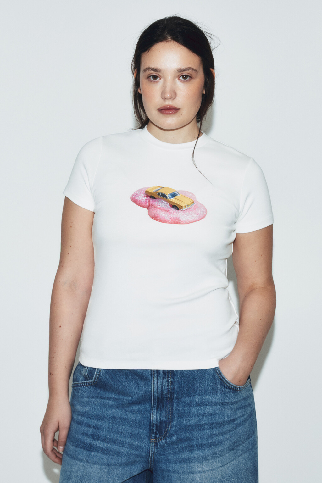 Футболка облегающая с принтом - цвет белый - 2