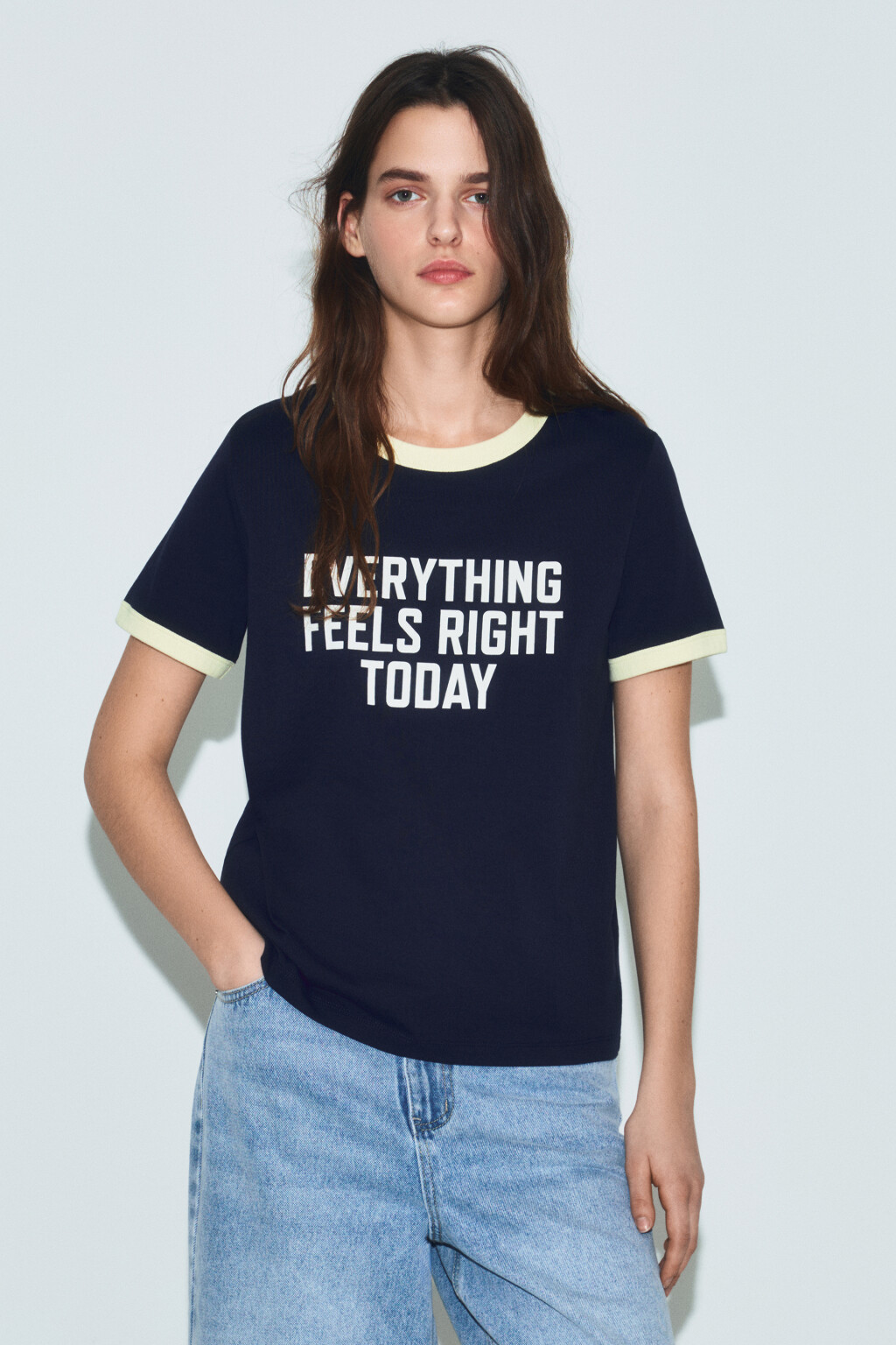 Футболка хлопковая с принтом и контрастным кантом - цвет синий - 3