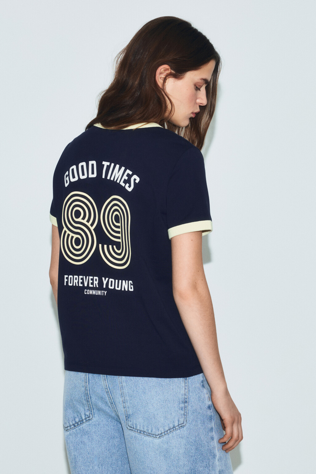 Футболка хлопковая с принтом и контрастным кантом - цвет синий - 4