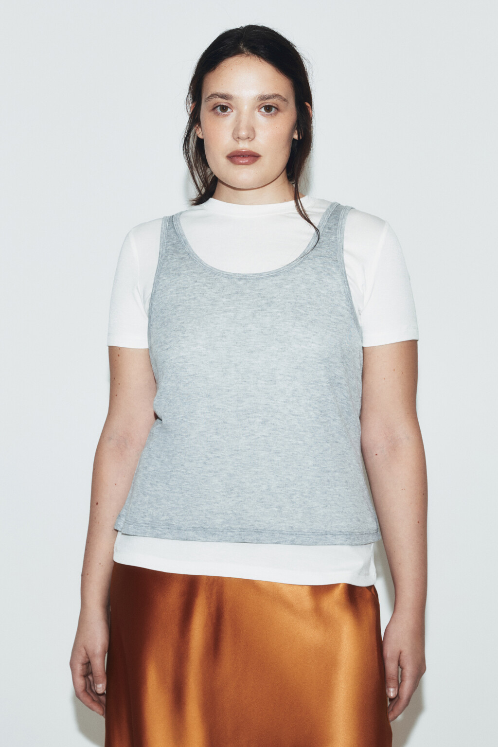 Футболка полуприлегающая с имитацией майки - цвет серый - 3