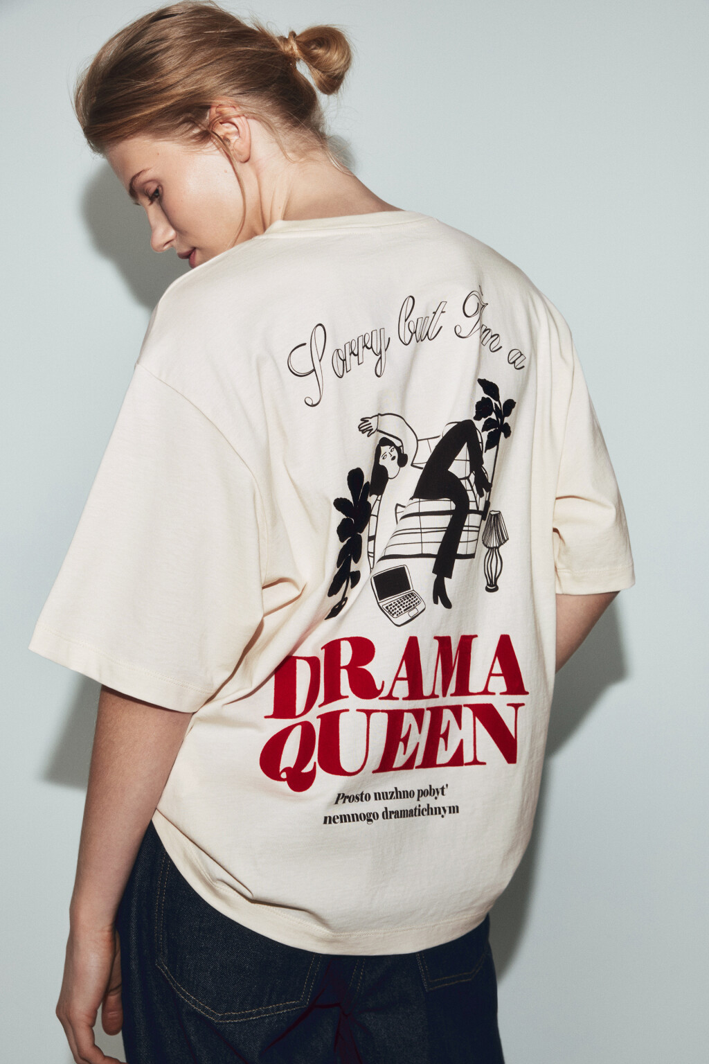 Футболка хлопковая с принтом - цвет бежевый - 1