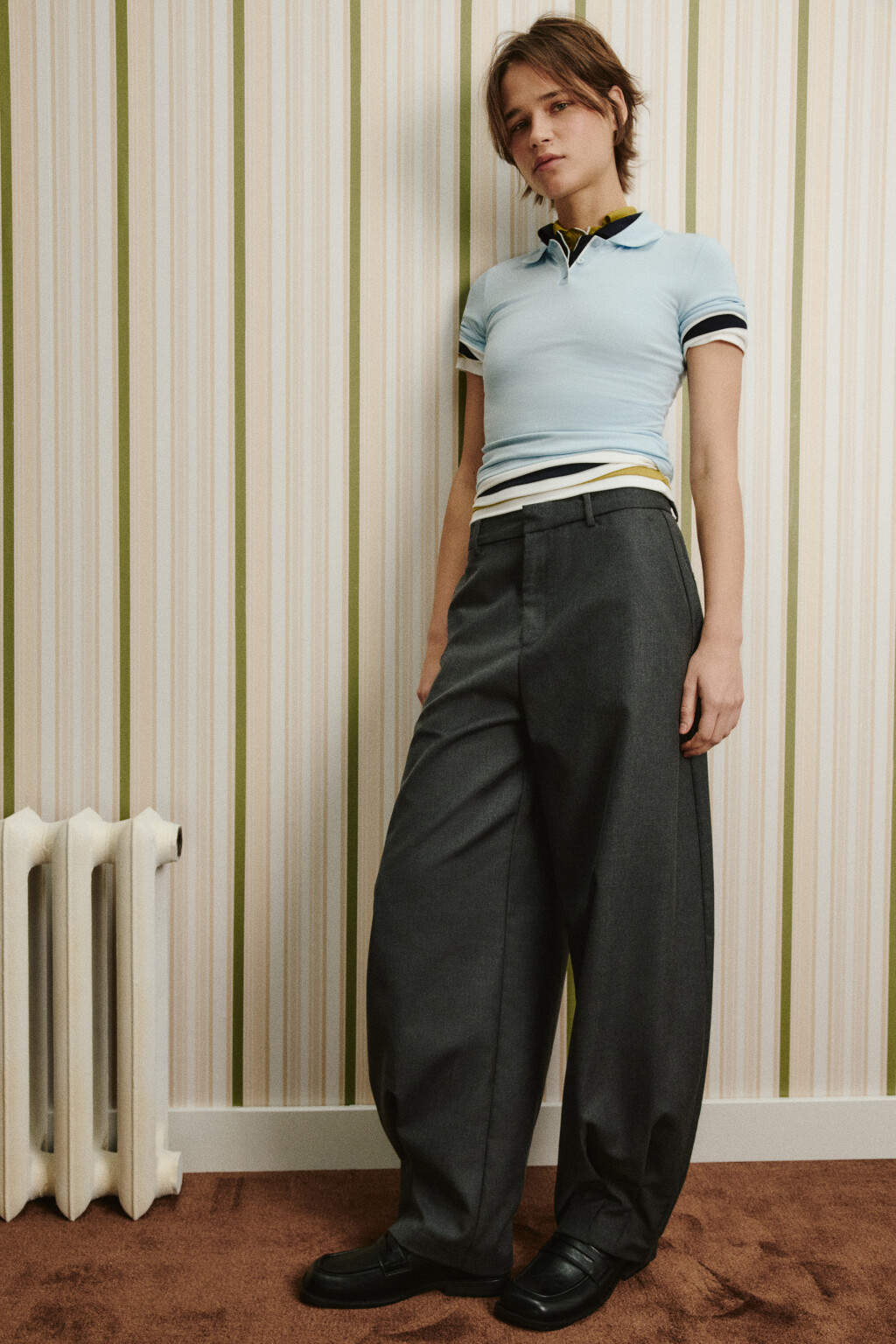 Футболка-поло с имитацией второго слоя - цвет голубой - 2