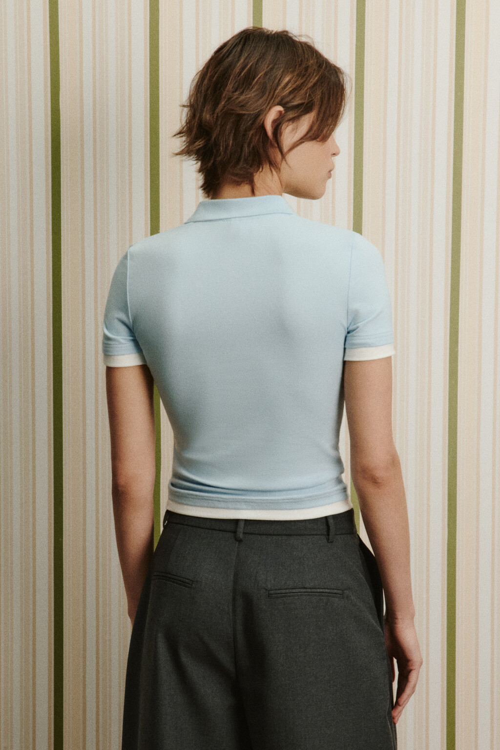 Футболка-поло с имитацией второго слоя - цвет голубой - 4