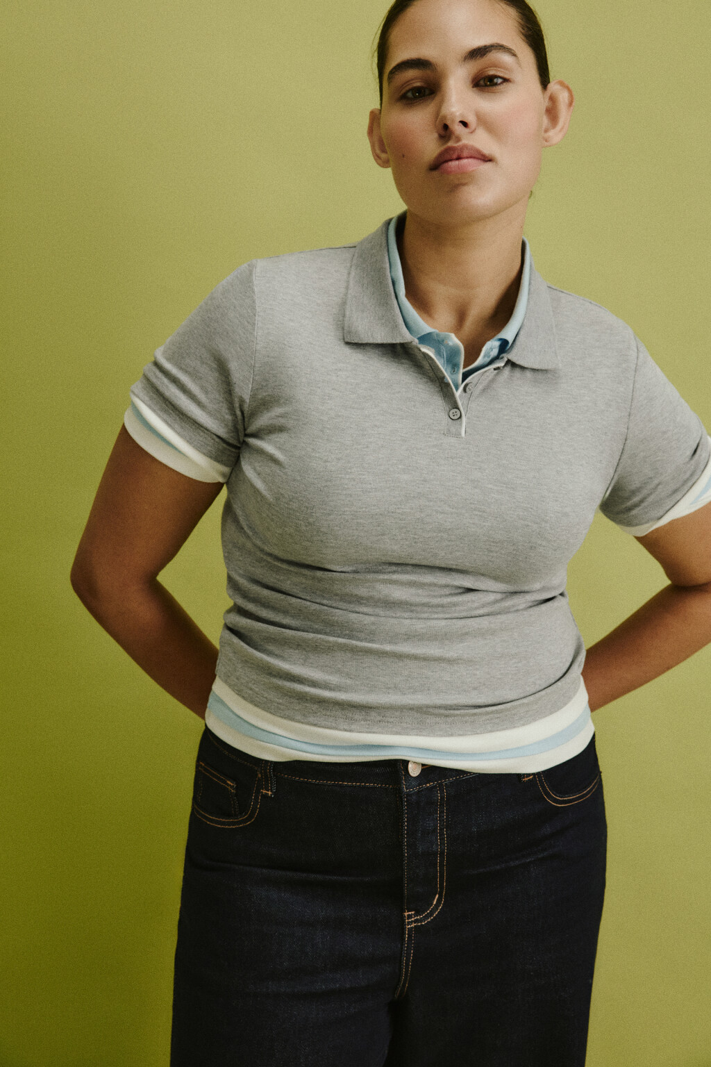Футболка-поло с имитацией второго слоя - цвет серый - 2