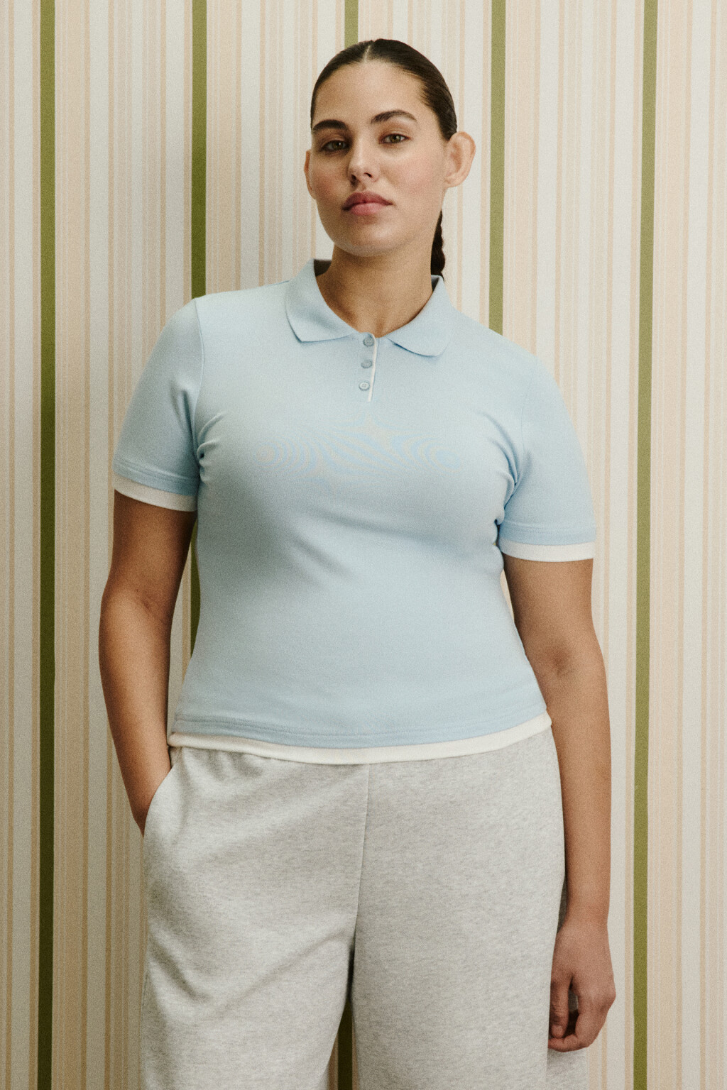 Футболка-поло с имитацией второго слоя - цвет голубой - 4