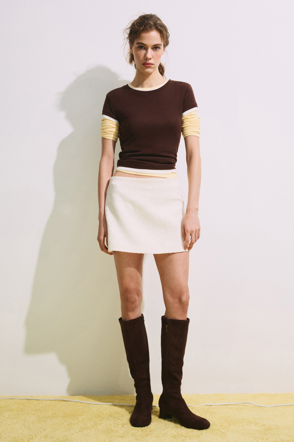 Футболка облегающая с имитацией второго слоя - цвет коричневый - 5