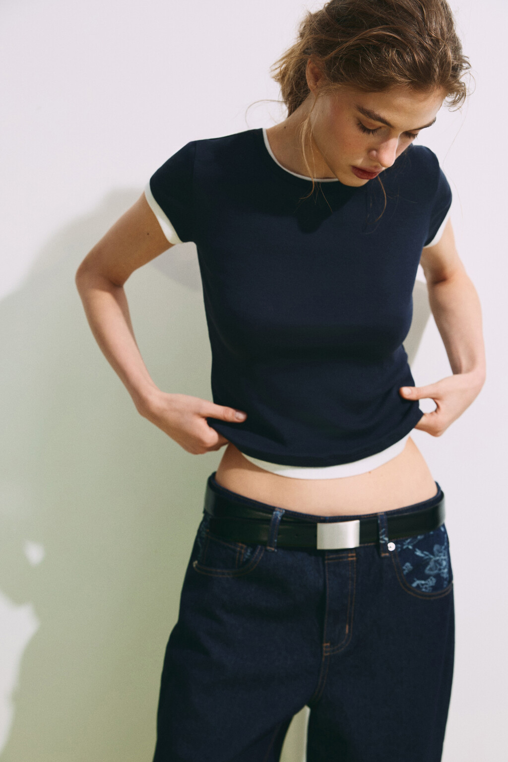 Футболка облегающая с имитацией второго слоя - цвет синий - 2