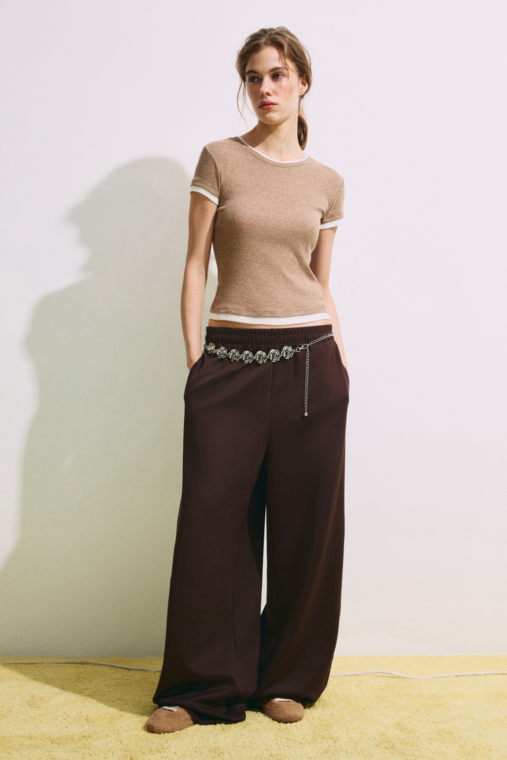 Футболка облегающая с имитацией второго слоя - цвет бежевый - 5