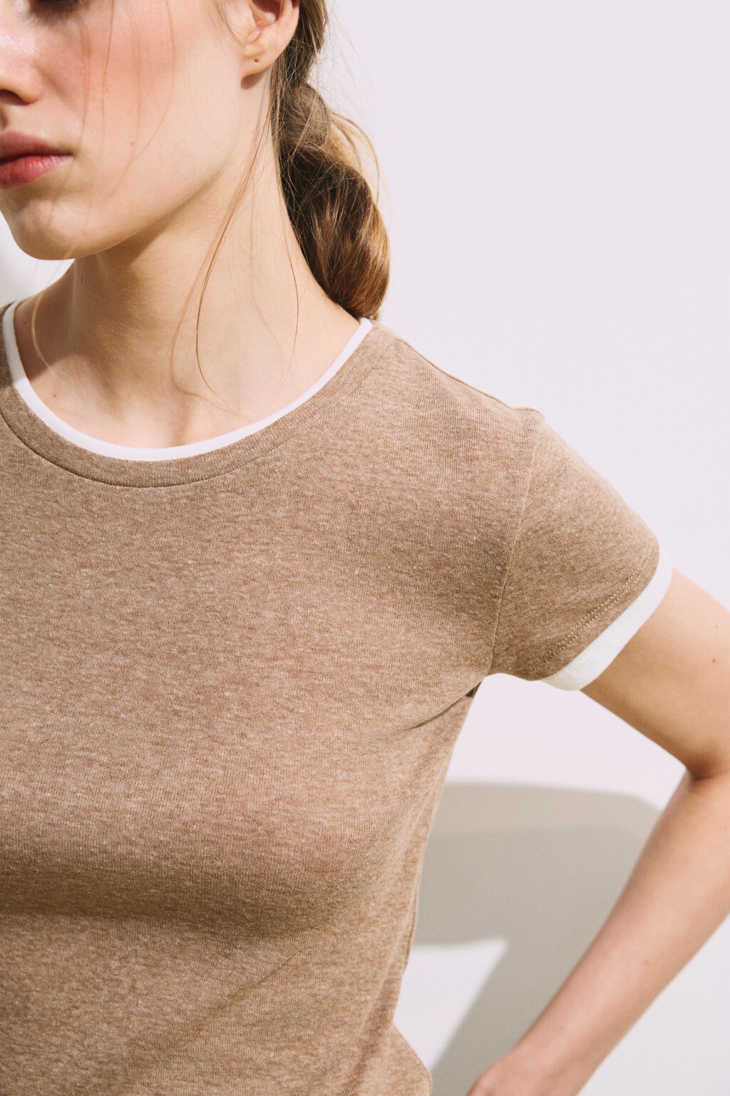 Футболка облегающая с имитацией второго слоя - цвет бежевый - 7