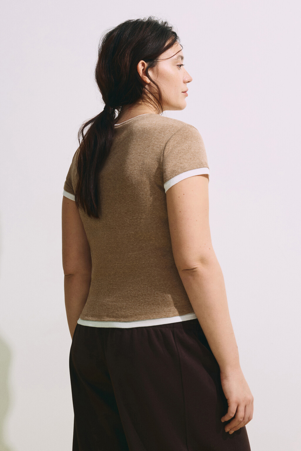 Футболка облегающая с имитацией второго слоя - цвет бежевый - 3