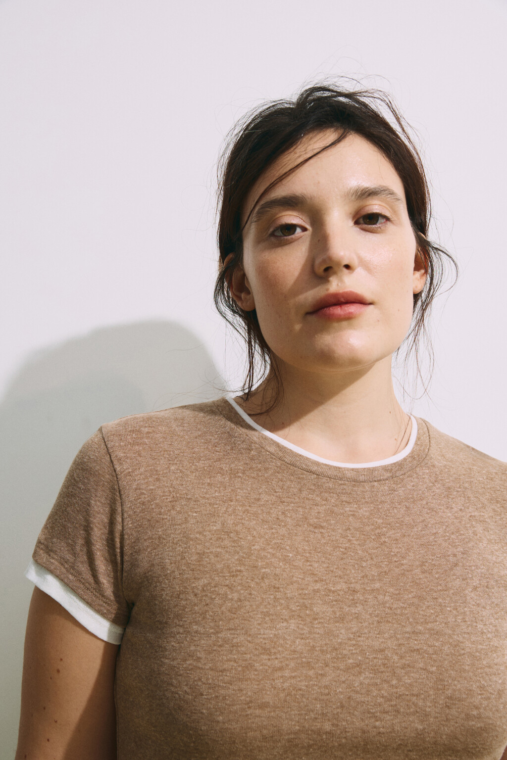 Футболка облегающая с имитацией второго слоя - цвет бежевый - 5