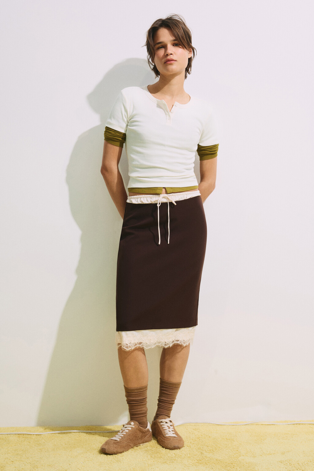 Футболка облегающая в рубчик с планкой - цвет молочный - 4