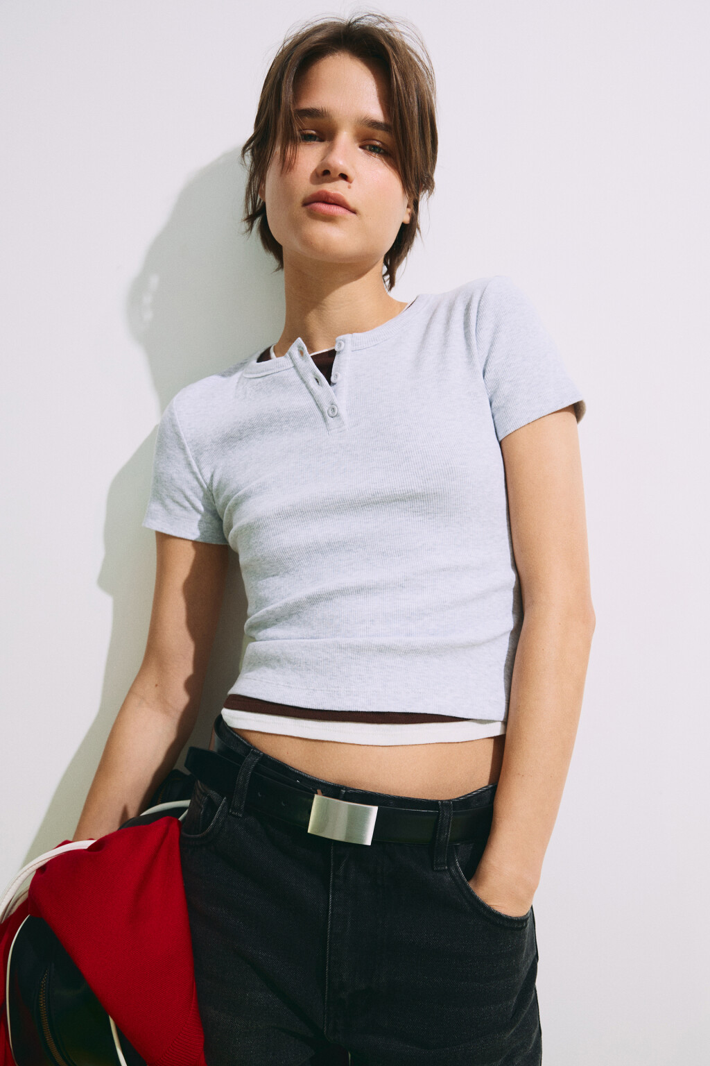 Футболка облегающая с планкой - цвет серый - 1