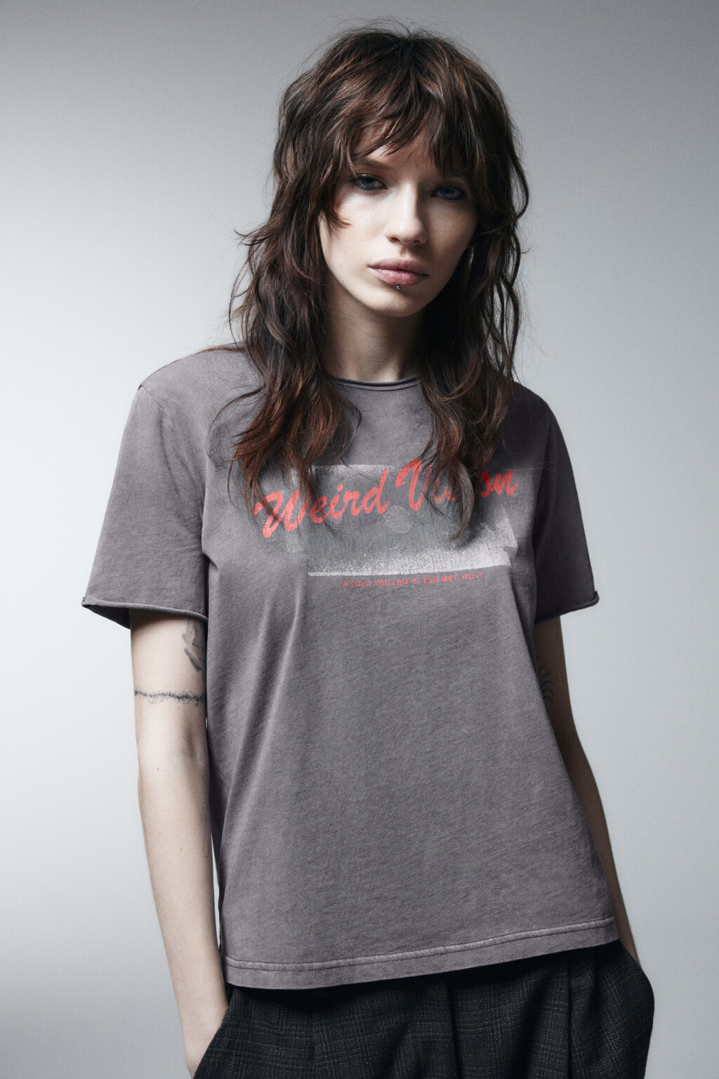 Футболка с вареным эффектом и надписью - цвет серый - 3