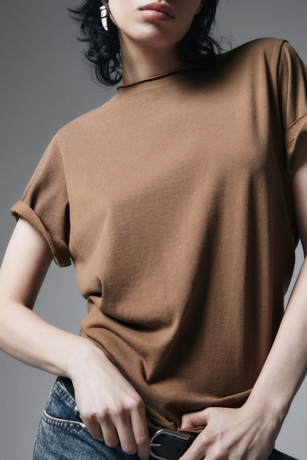 Футболка базовая удлиненная - цвет коричневый - 1