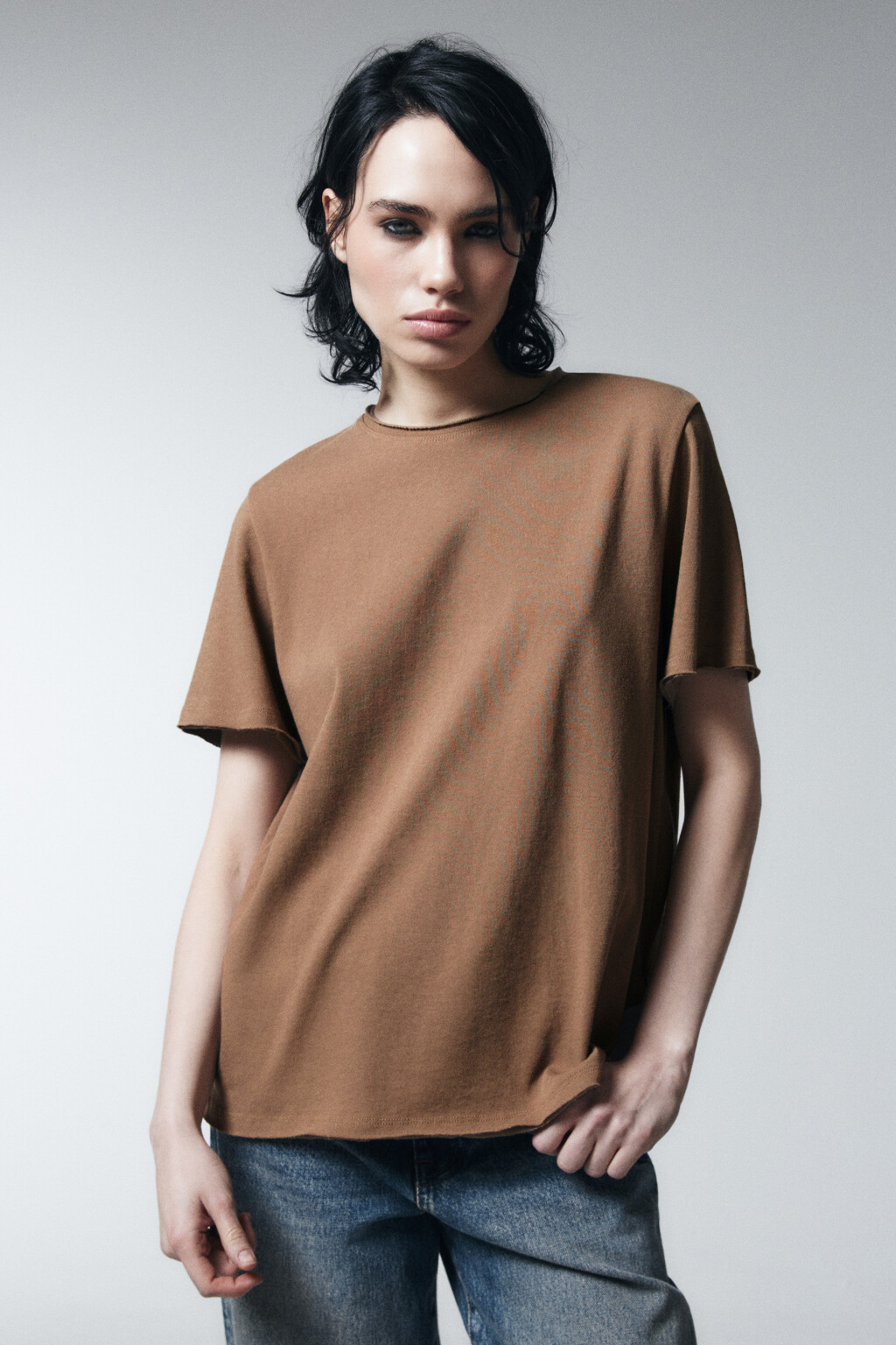 Футболка базовая удлиненная - цвет коричневый - 2