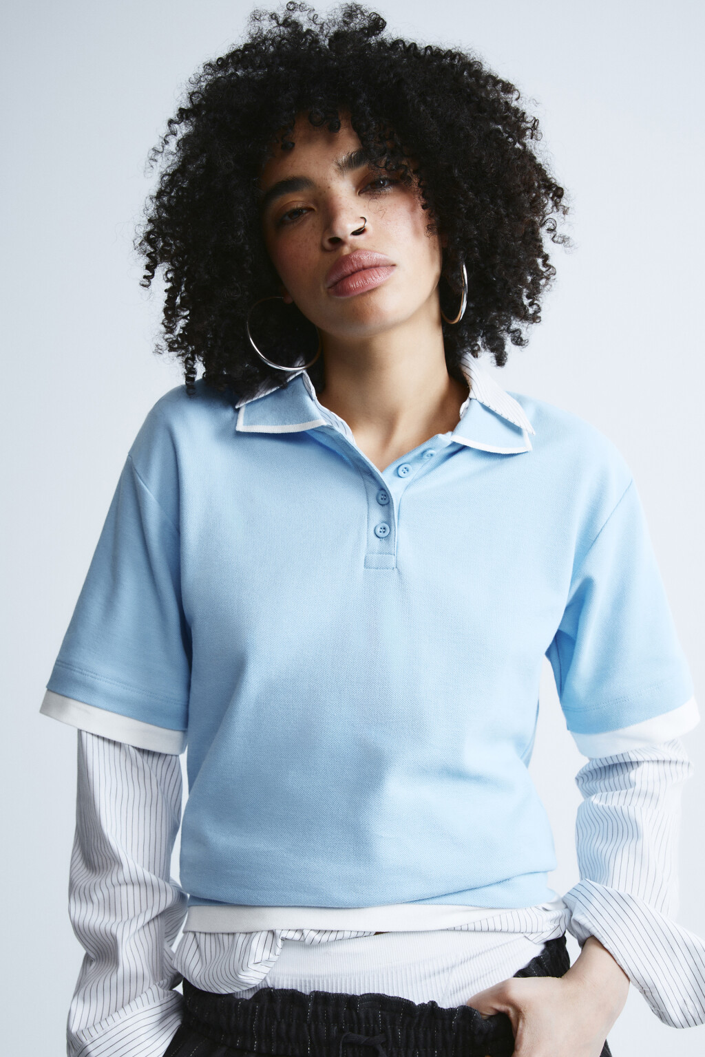 Футболка-поло с имитацией второго слоя - цвет голубой - 1