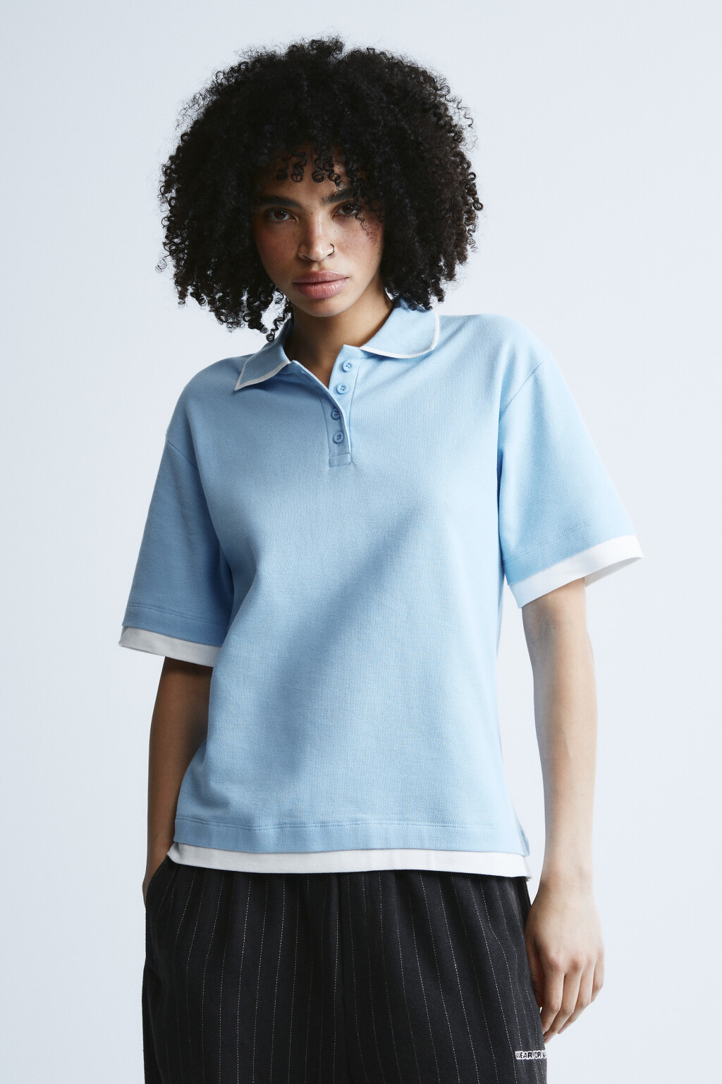 Футболка-поло с имитацией второго слоя - цвет голубой - 2
