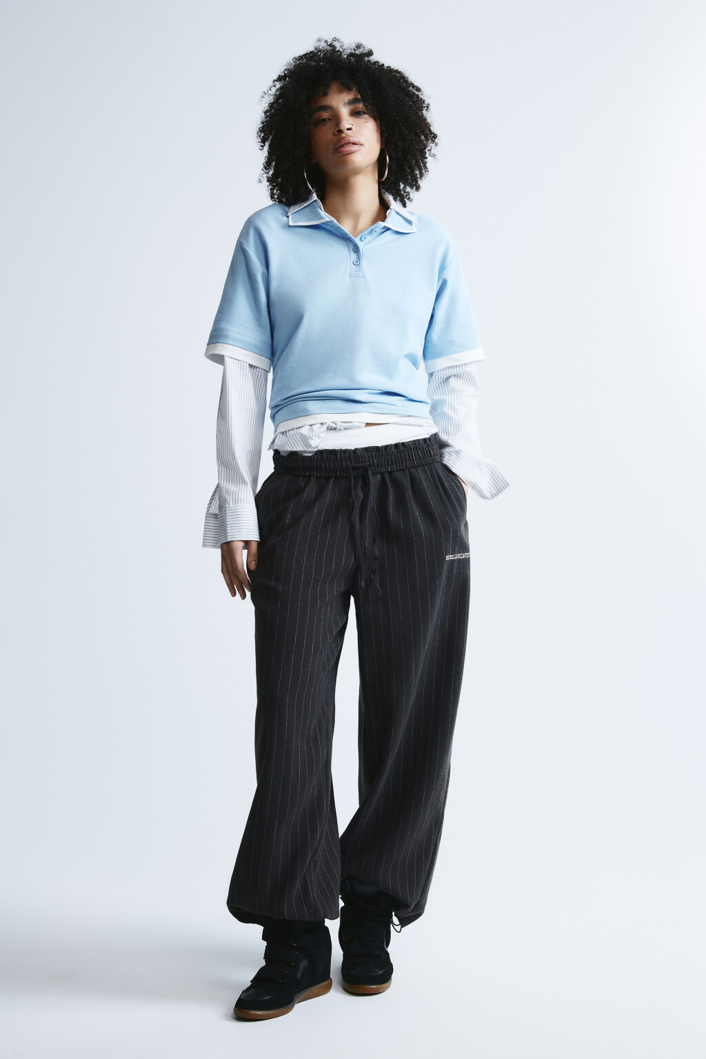 Футболка-поло с имитацией второго слоя - цвет голубой - 4