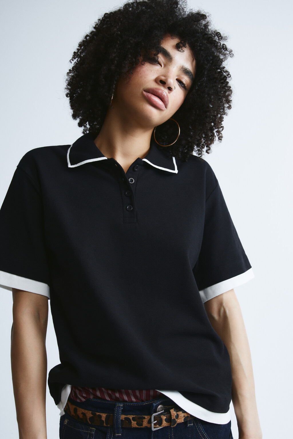 Футболка-поло с имитацией второго слоя - цвет черный - 1