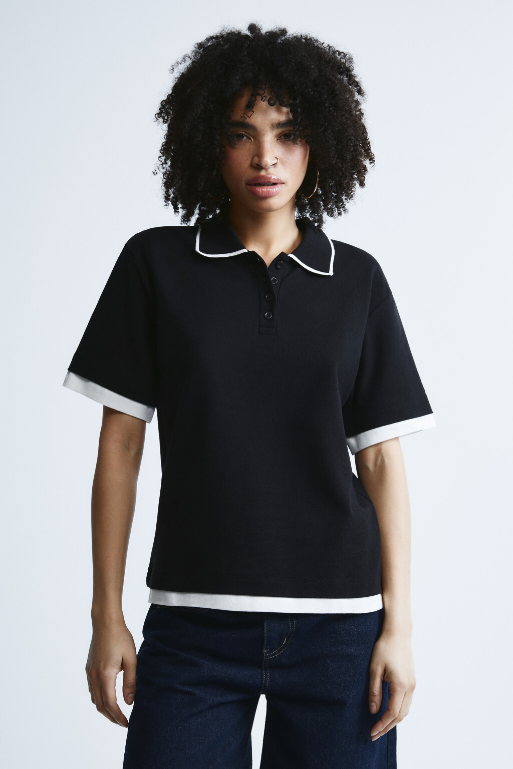 Футболка-поло с имитацией второго слоя - цвет черный - 2
