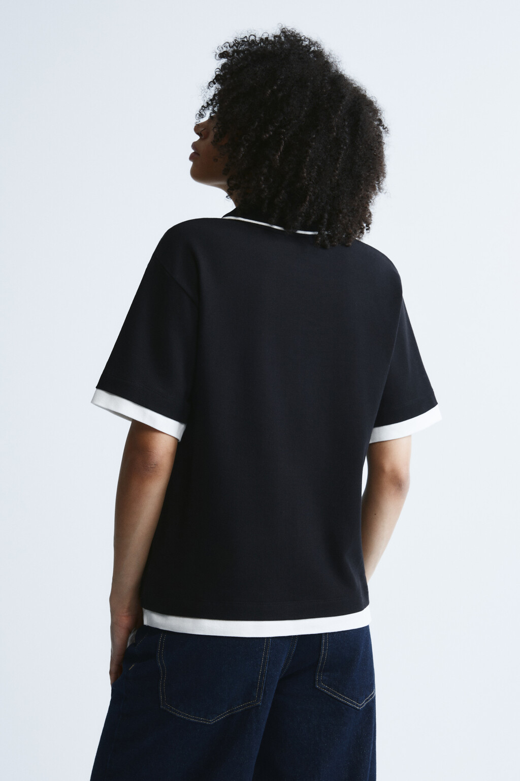 Футболка-поло с имитацией второго слоя - цвет черный - 3