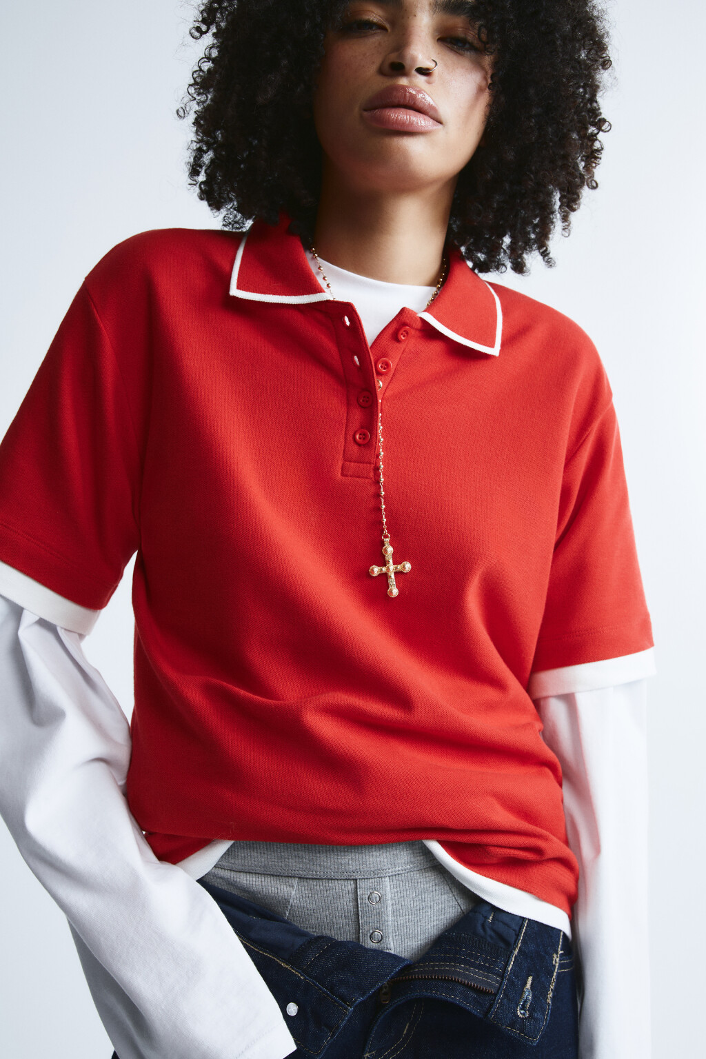 Футболка-поло с имитацией второго слоя - цвет красный - 1