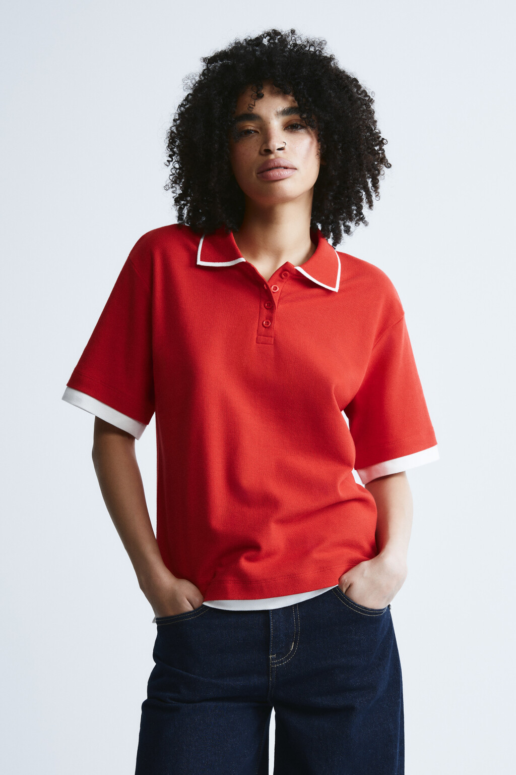 Футболка-поло с имитацией второго слоя - цвет красный - 2