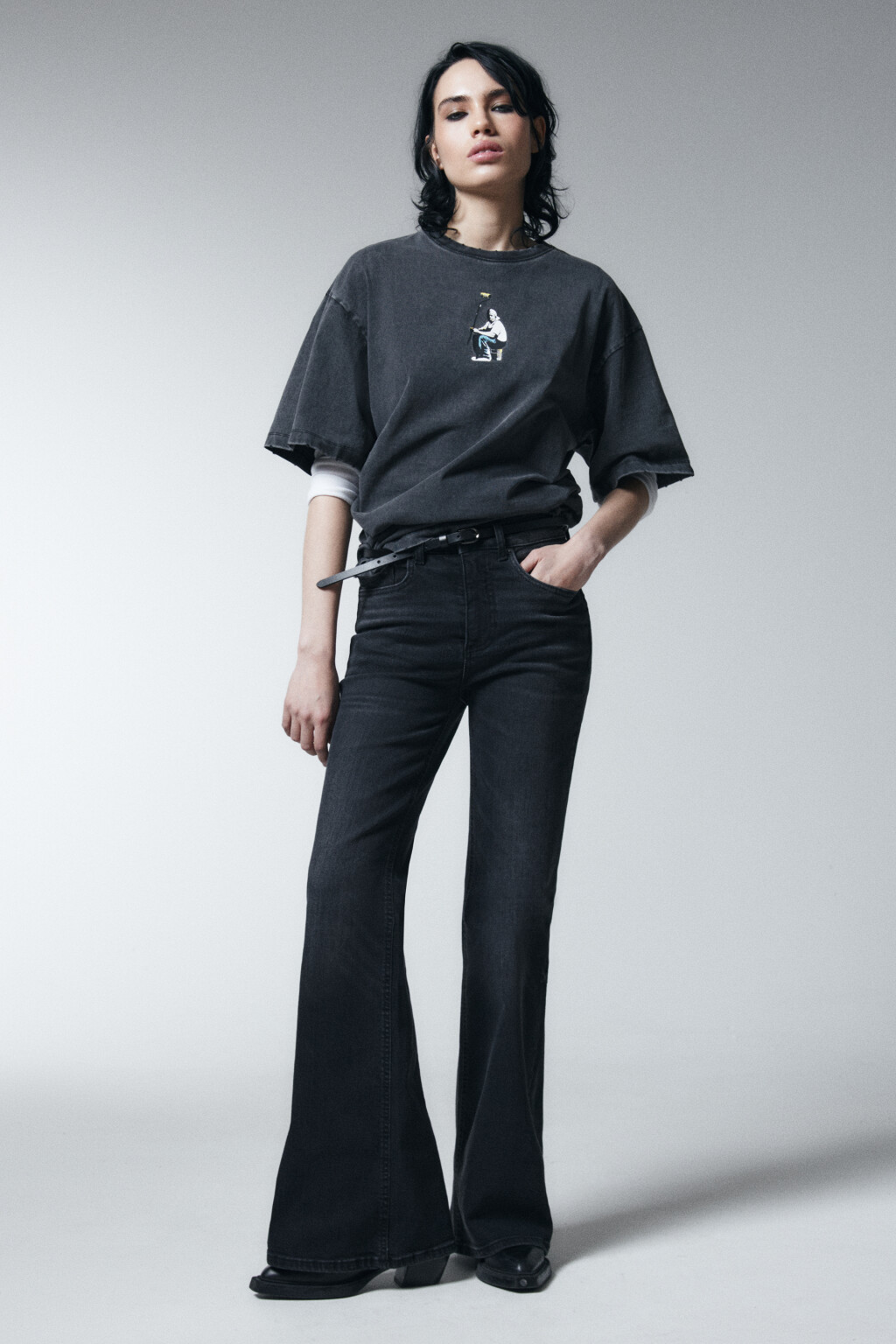 Футболка хлопковая oversize с принтом - цвет серый - 5