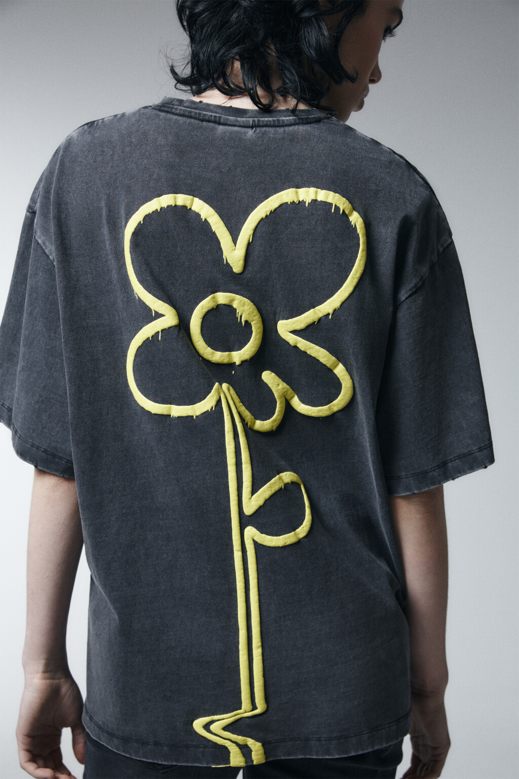 Футболка хлопковая oversize с принтом - цвет серый - 1