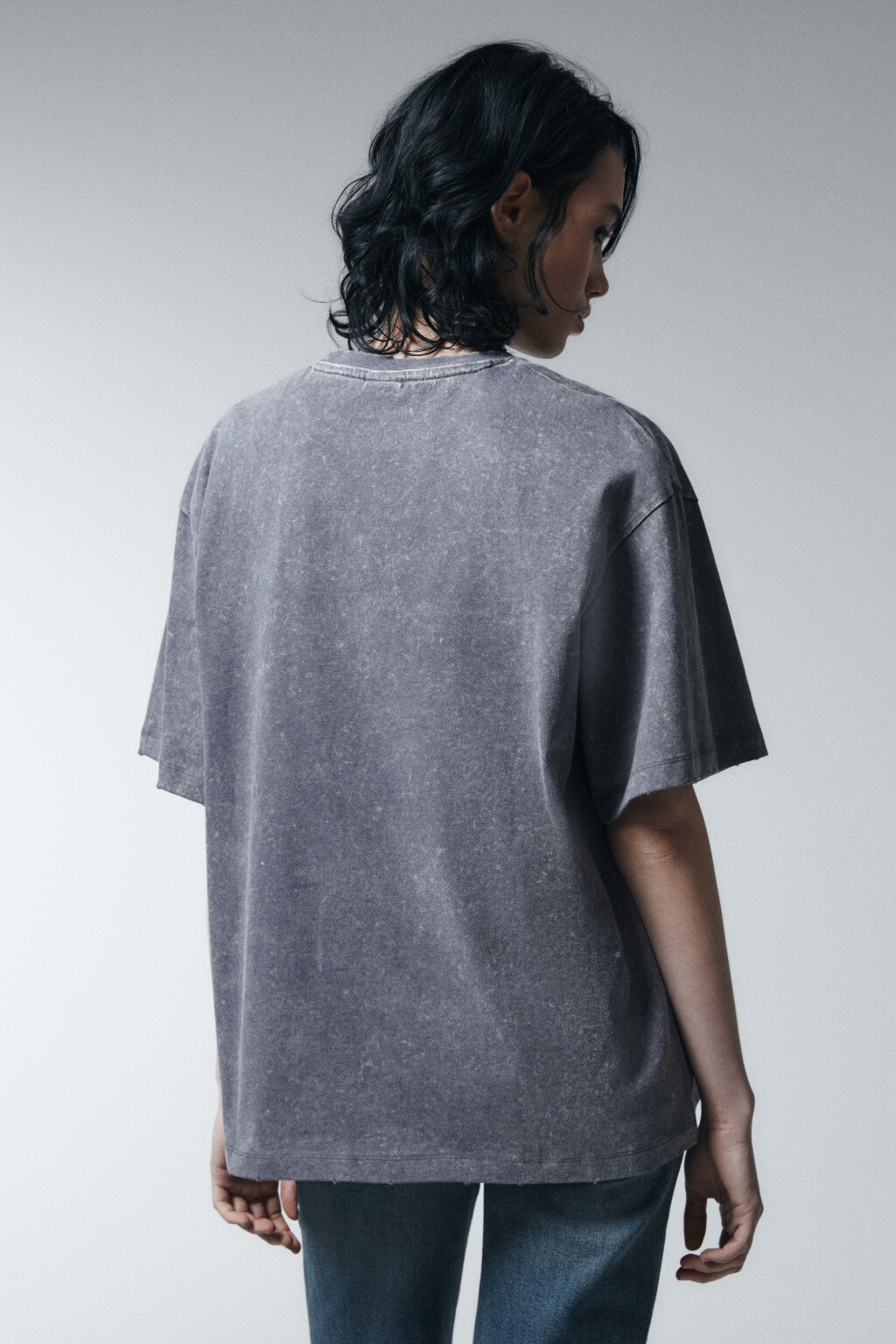 Футболка хлопковая oversize с принтом - цвет серый - 3