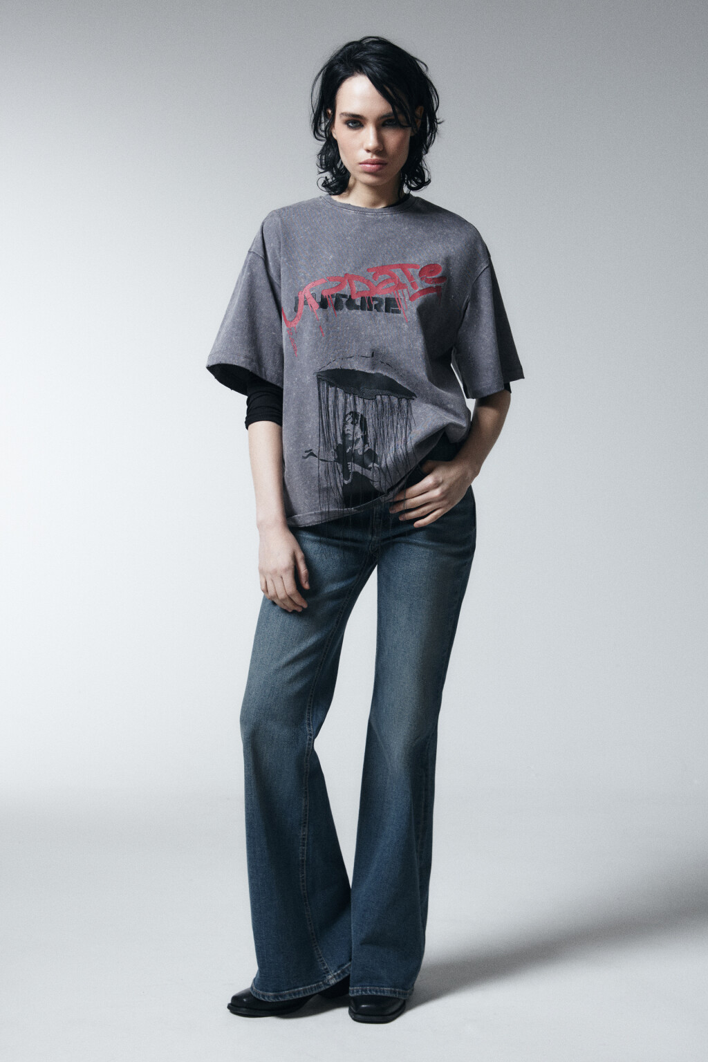 Футболка хлопковая oversize с принтом - цвет серый - 4