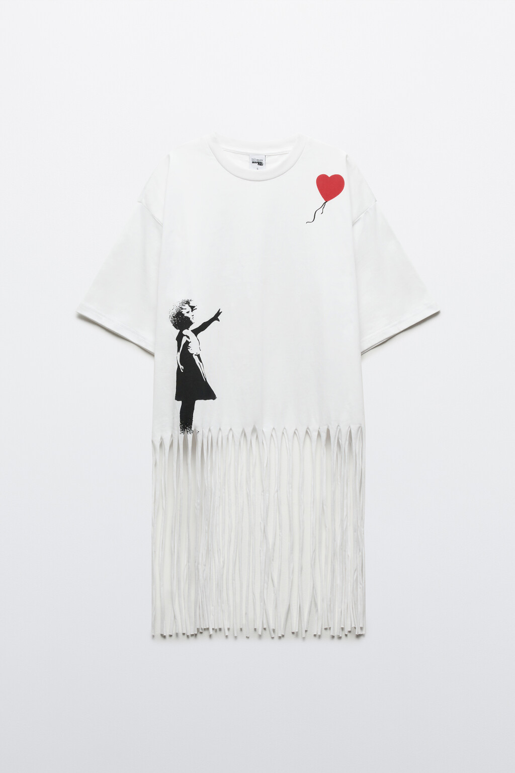 Футболка хлопковая oversize с принтом и бахромой - цвет белый - 5