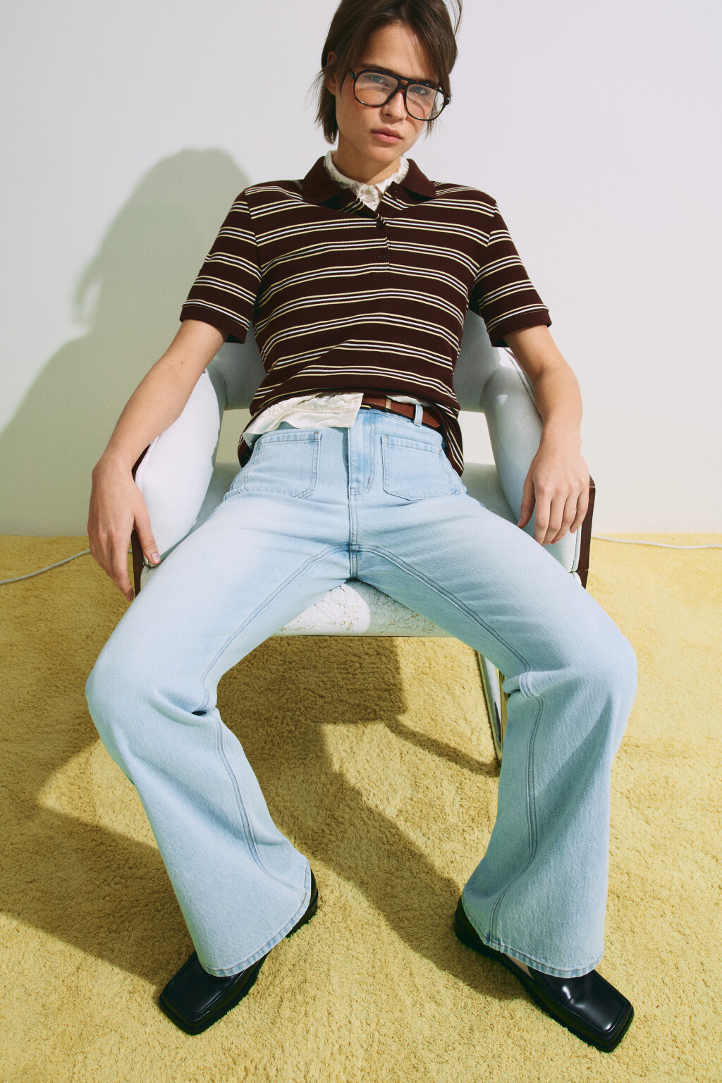 Футболка-поло хлопковая в полоску - цвет коричневый - 2