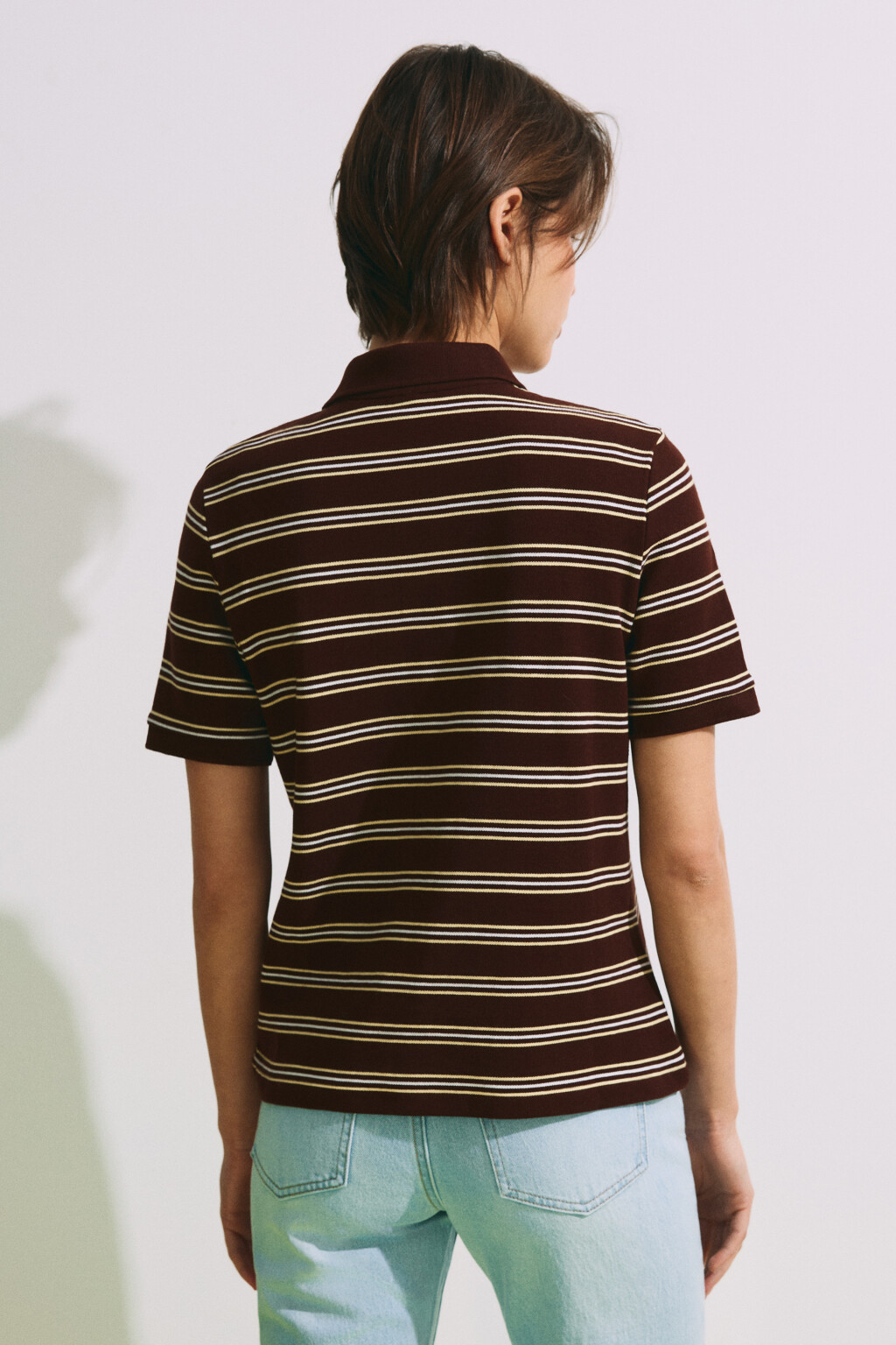Футболка-поло хлопковая в полоску - цвет коричневый - 4
