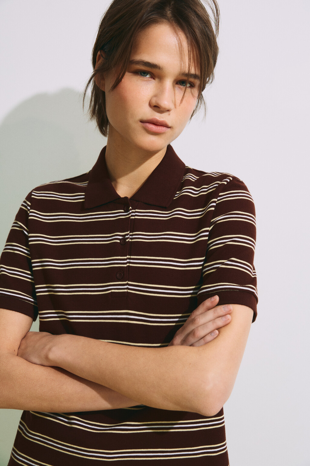 Футболка-поло хлопковая в полоску - цвет коричневый - 5