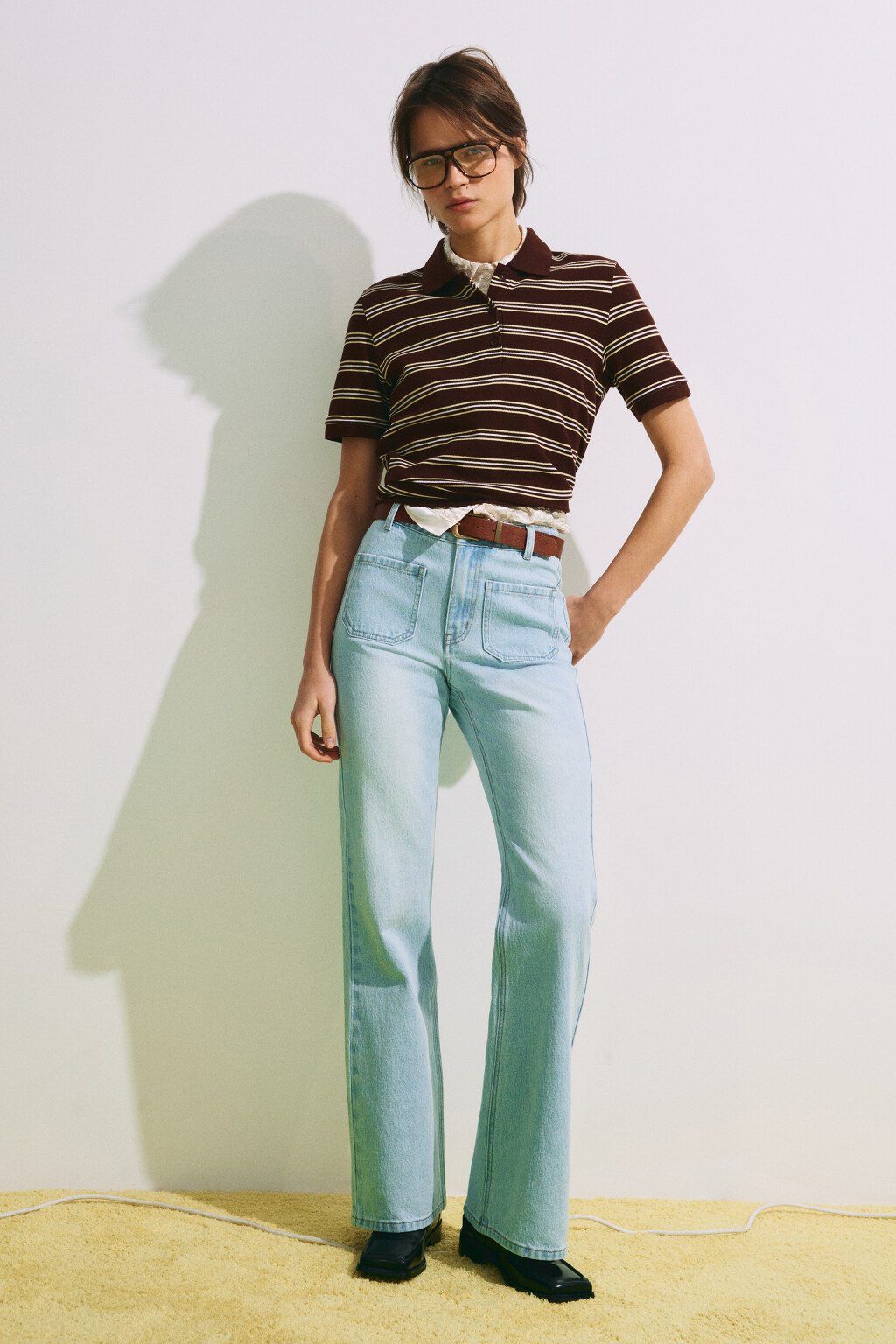 Футболка-поло хлопковая в полоску - цвет коричневый - 7