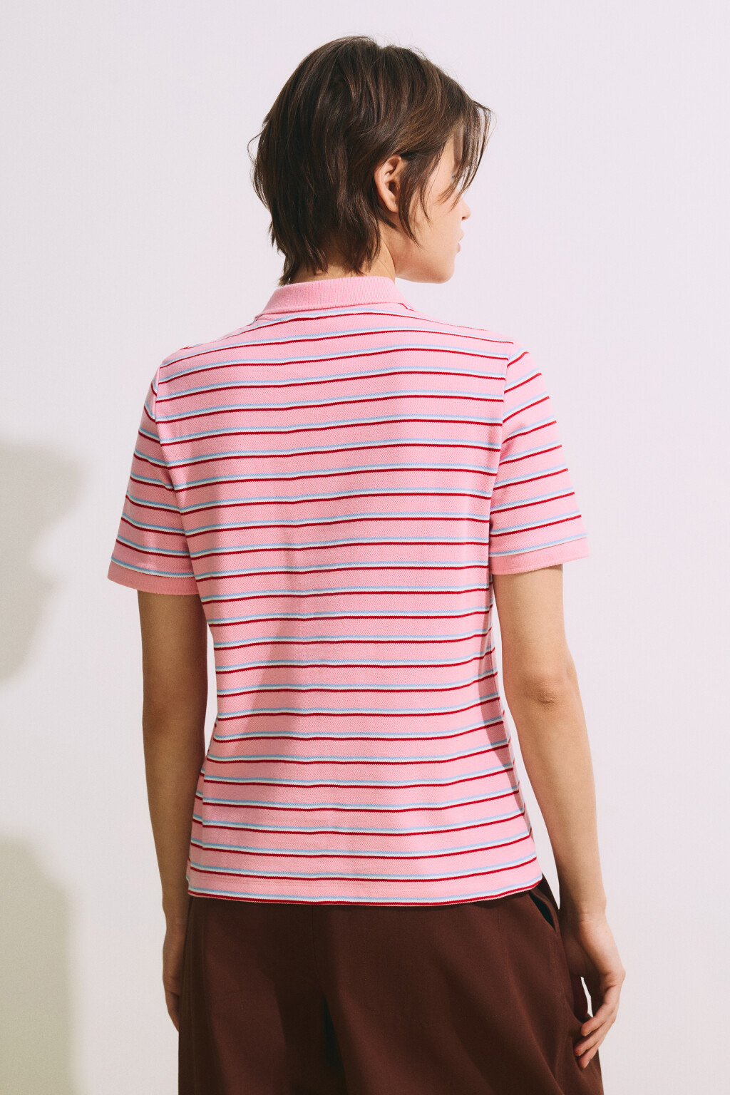 Футболка-поло хлопковая в полоску - цвет розовый - 3