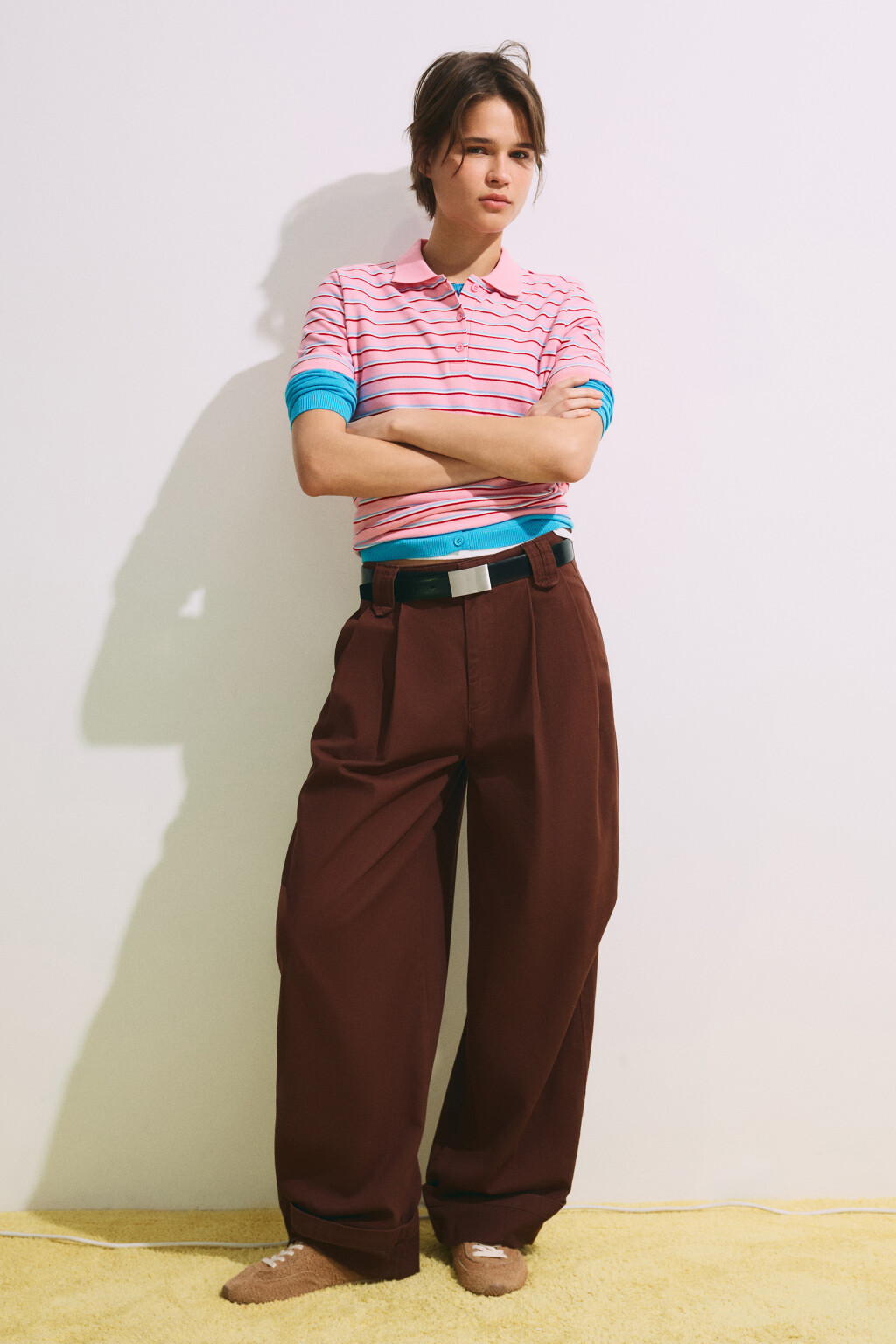 Футболка-поло хлопковая в полоску - цвет розовый - 4