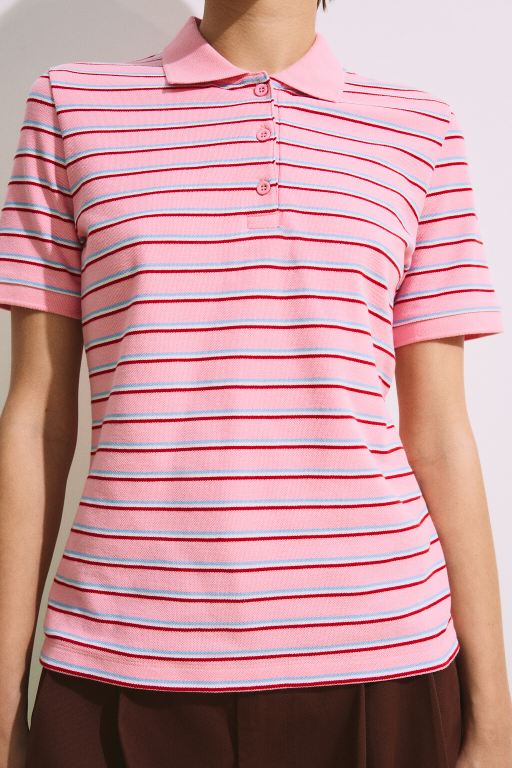 Футболка-поло хлопковая в полоску - цвет розовый - 5