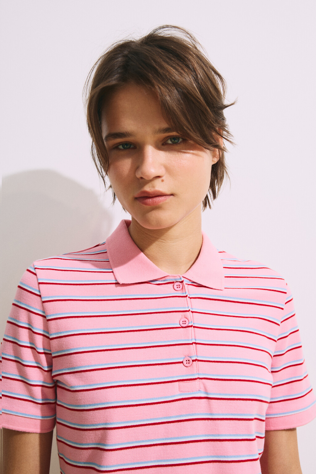 Футболка-поло хлопковая в полоску - цвет розовый - 6
