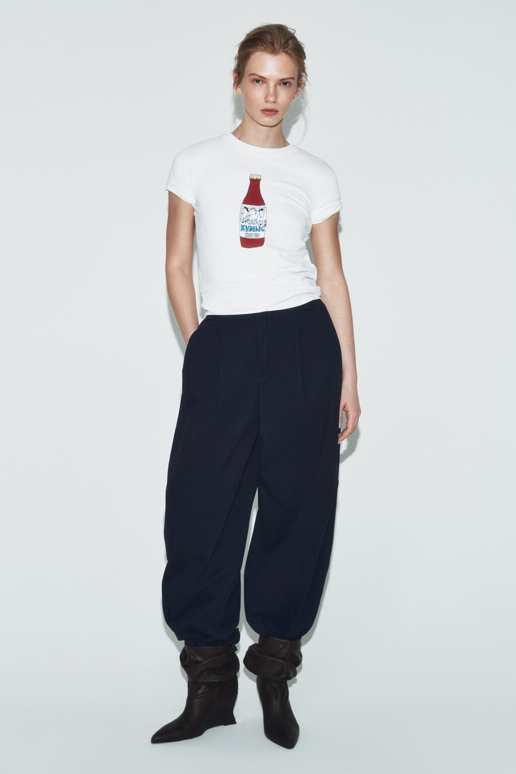 Футболка хлопковая облегающая с принтом - цвет белый - 4