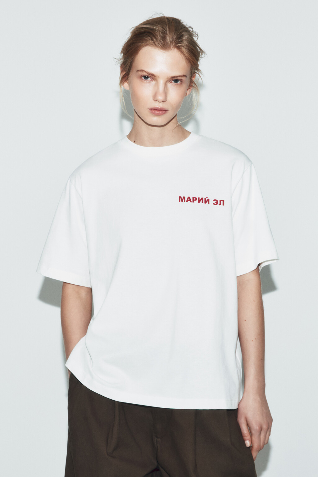 Футболка хлопковая оверсайз с принтом - цвет белый - 3
