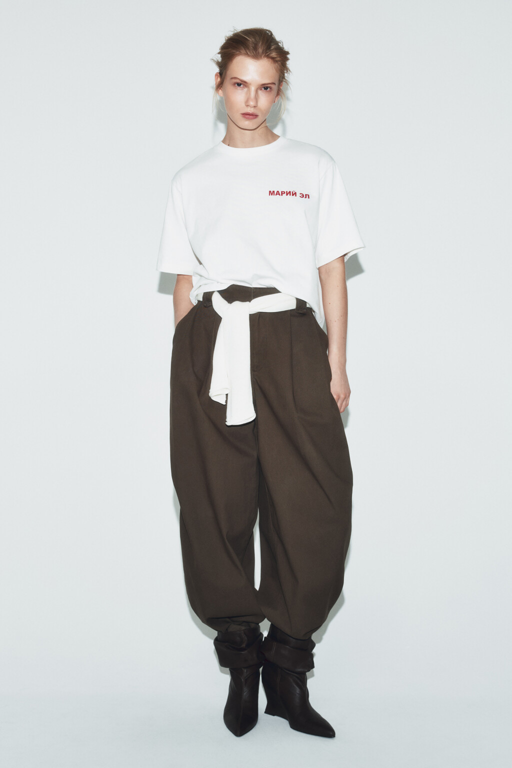 Футболка хлопковая оверсайз с принтом - цвет белый - 4