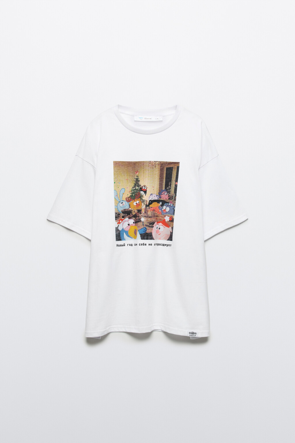 Футболка хлопковая oversize с новогодним принтом - цвет белый - 7