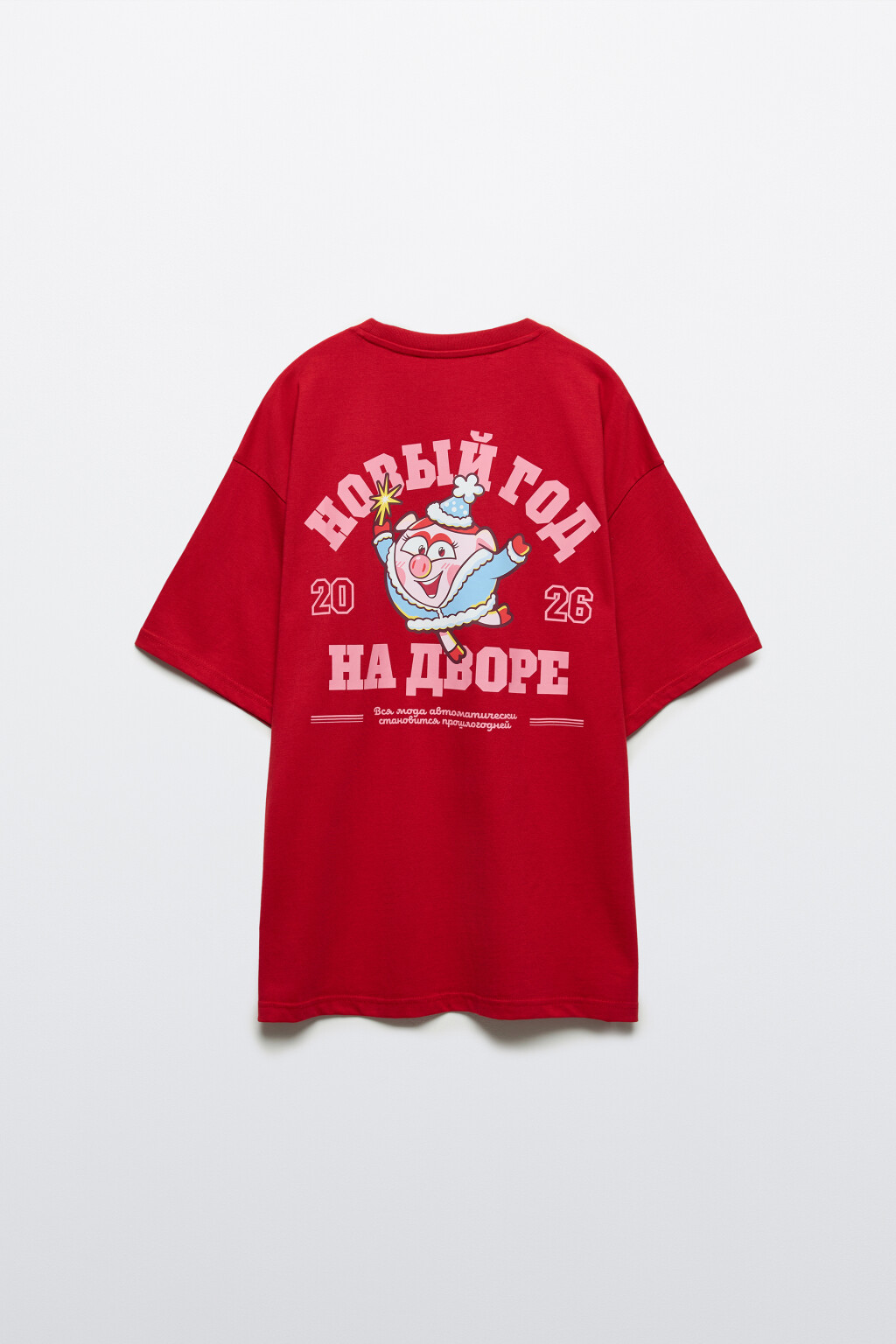 Футболка хлопковая oversize с новогодним принтом - цвет красный - 8